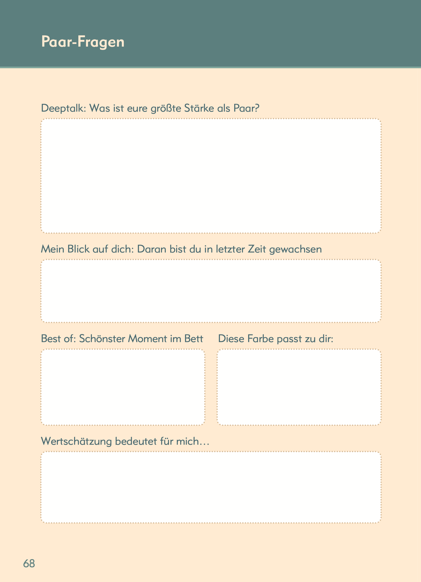 Lovebook Journal - Beispielseite  "Fragen für Paare"